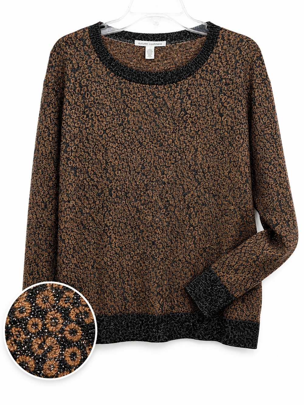 Autumn Cashmere Leopard Animal Print Metallic Sweater Cashmere Silk Blend Size L